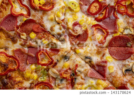 Delicious Mixed Pizza with Assorted Toppings. Delicious Mixed Pizza with Assorted Toppings. 143178624