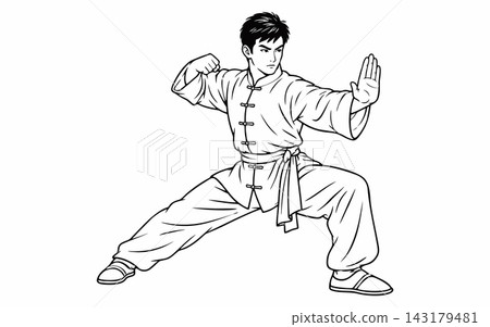 Kung Fu Fighter Martial Arts Stance Line Art Vector Illustration Kung Fu Fighter Martial Arts Stance Line Art Vector Illustration 143179481