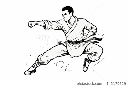 Martial Artist Executing Forward Punch Line Art Vector Illustration Martial Artist Executing Forward Punch Line Art Vector Illustration 143179529