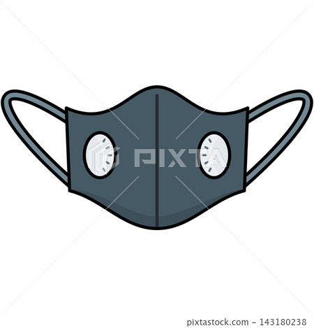 Flat style icon illustration of black sports respirator mask with dual breathing valves isolated on transparent background. Graphic design element clip art for pollution protection assets. Flat style icon illustration of black sports respirator mask with dual breathing valves isolated on transparent background. Graphic design element clip art for pollution protection assets. 143180238