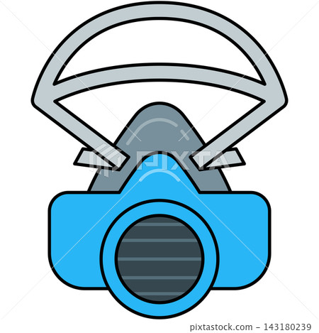 Flat style icon illustration of blue half face industrial respirator mask with filter cartridge isolated on transparent background. Graphic design element clip art for safety assets. Flat style icon illustration of blue half face industrial respirator mask with filter cartridge isolated on transparent background. Graphic design element clip art for safety assets. 143180239