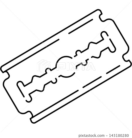 Line art icon illustration of double edge steel razor blade isolated on transparent background. Graphic design element clip art for barbershop shaving tools. Line art icon illustration of double edge steel razor blade isolated on transparent background. Graphic design element clip art for barbershop shaving tools. 143180280