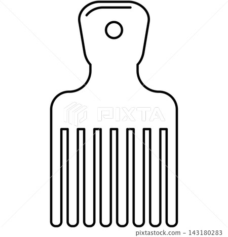 Line art icon illustration of afro pick comb with handle isolated on transparent background. Graphic design element clip art for hair grooming accessories. Line art icon illustration of afro pick comb with handle isolated on transparent background. Graphic design element clip art for hair grooming accessories. 143180283