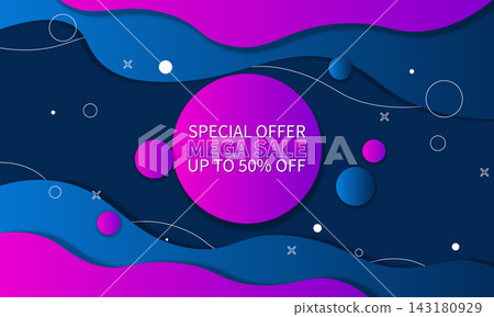 Sale banner background with blue and purple gradient paper style. 143180929