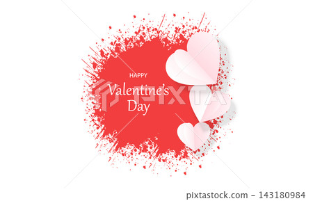 Happy valentines day banner background with red water color splash and paper hearts. Happy valentines day banner background with red water color splash and paper hearts. 143180984