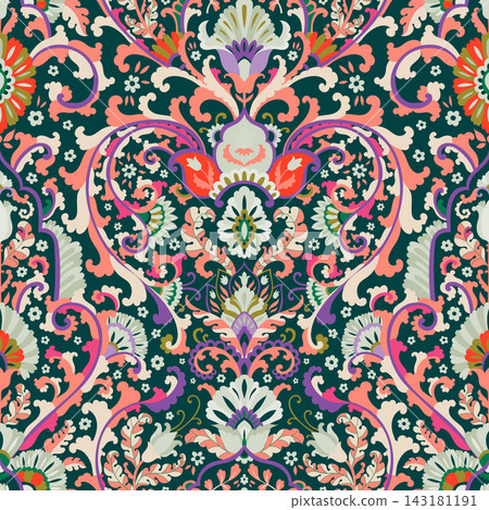 Dark Green Pink Ornate Floral Damask Dark Green Pink Ornate Floral Damask 143181191