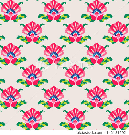 Bright Pink Folk Floral Vector Bright Pink Folk Floral Vector 143181392