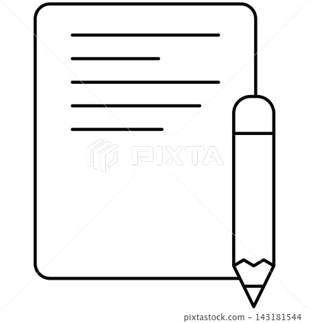 Line art icon illustration of a pencil writing on a document page isolated on transparent background. Graphic design element clip art for note editing assets. 143181544