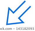 A simple blue arrow pointing downwards to the left. 143182093