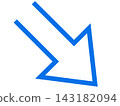 A simple blue arrow pointing downwards to the right. 143182094