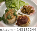 Tofu hamburg steak, home cooking, wife's cooking, home-style cooking, our family's taste, lovingly prepared meal, dinner, supper, family dinner table 143182244