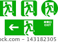 緊急出口/疏散引導標誌圖示集（圓形和方形） 143182305
