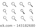 Set of black magnifying glass vector icons, Simple search symbol, isolated on a white background. 143182680