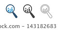 Magnifying glass icon with financial graph vector illustration set, Business analytics and market research symbols, performance tracking, dashboard reporting, insights, monitoring, and research. 143182683