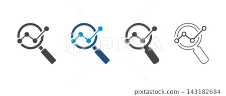 Magnifying glass with analytics icon and line chart. Magnifying glass icon with financial graph vector illustration set, Symbols of business analytics and market research, performance metrics, Magnifying glass with analytics icon and line chart. Magnifying glass icon with financial graph vector illustration set, Symbols of business analytics and market research, performance metrics, 143182684