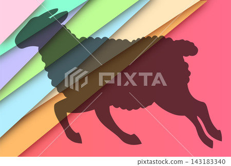 A modern and artistic silhouette of a lamb, created by layering colorful paper designs. 143183340