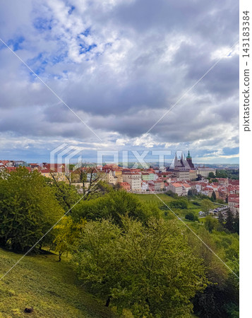 The architectural ensemble of Prague Castle, featuring St. Vitus Cathedral. The architectural ensemble of Prague Castle, featuring St. Vitus Cathedral. 143183384
