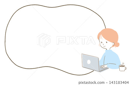 Woman using a laptop (hand-drawn frame) Woman using a laptop (hand-drawn frame) 143183404