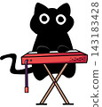 Cartoon Illustration of Black cat Creature Playing Keyboard 143183428