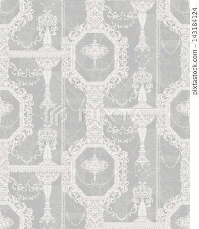 An elegant and refined background featuring seamless white Baroque decorations and classical frame patterns. 143184124