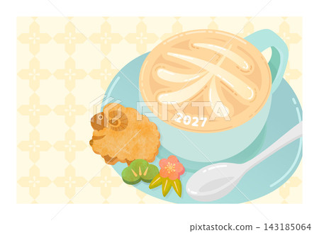 New Year's greeting card for 2027: Cute latte art for the Year of the Sheep (with white border) New Year's greeting card for 2027: Cute latte art for the Year of the Sheep (with white border) 143185064