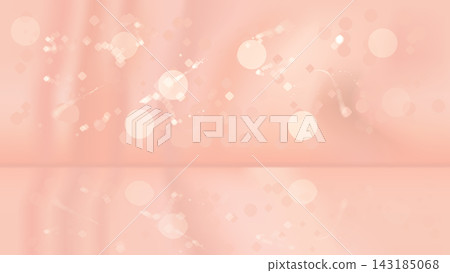 Soft pink rose gold studio background with glowing bokeh lights and reflections. Ideal for luxury beauty product exhibition, cosmetic display, and feminine banner mockups. 143185068