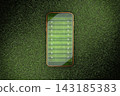 Mobile phone on green grass with American football field layout on screen,3d rendering 143185383