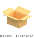 A stylized 3D illustration of an open cardboard box with a transparent background. 143185612