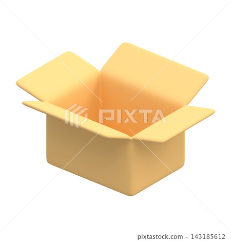 一個風格化的 3D 插圖，描繪了一個打開的紙箱，背景透明。 143185612