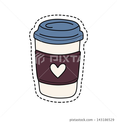 Hand-Drawn Cozy Winter Coffee Cup Sticker Illustration. Hand-Drawn Cozy Winter Coffee Cup Sticker Illustration. 143186529