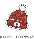 Hand-Drawn Red Heart Winter Beanie Sticker Illustration Hand-Drawn Red Heart Winter Beanie Sticker Illustration 143186912