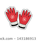 Hand-Drawn Red Snowflake Winter Gloves Sticker Illustration Hand-Drawn Red Snowflake Winter Gloves Sticker Illustration 143186913