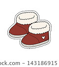 Hand-Drawn Winter Fur-Lined Red Boots Sticker Illustration Hand-Drawn Winter Fur-Lined Red Boots Sticker Illustration 143186915