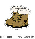 Hand-Drawn Winter Lace-Up Fur Boots Sticker Illustration Hand-Drawn Winter Lace-Up Fur Boots Sticker Illustration 143186916