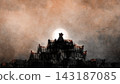 tmospheric Halloween scene showing a black cat silhouette sitting on a rooftop against a glowing moon, with bats and a textured cloudy sky. tmospheric Halloween scene showing a black cat silhouette sitting on a rooftop against a glowing moon, with bats and a textured cloudy sky. 143187085