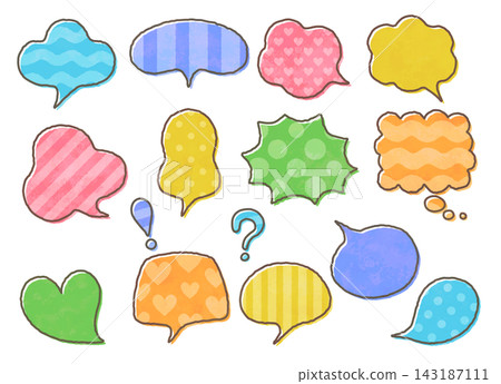 A set of hand-drawn, pop-style speech bubbles. A set of hand-drawn, pop-style speech bubbles. 143187111
