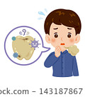 An illustration of the upper body of a man with dirty teeth and bad breath. 143187867