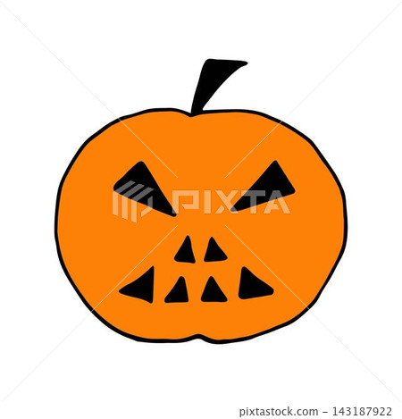 Hand-drawn color simple vector drawing. Orange pumpkin, jack lantern isolated on white background. For a festive Halloween decor. Hand-drawn color simple vector drawing. Orange pumpkin, jack lantern isolated on white background. For a festive Halloween decor. 143187922