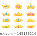 Cute Gold Crown Icons Set with Gemstones 143188214
