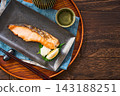 烤鮭魚、鹽漬鮭魚配磨碎的白蘿蔔，晚上喝點清酒。 143188251