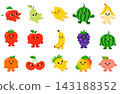 Cute Kawaii Fruit Characters Set with Funny Faces 143188352