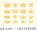 Cute yellow outline crown icons set 143188386