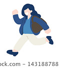 A flat illustration of a businesswoman running and jumping with apparent enjoyment. 143188788