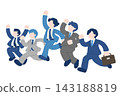 A flat illustration (set) of businessmen [male] jumping in a line. 143188819