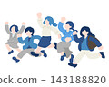 A flat illustration (set) of businesswomen [female] jumping in a line. 143188820