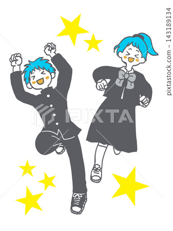 An illustration of a boy and girl in school uniforms looking happy. An illustration of a boy and girl in school uniforms looking happy. 143189134