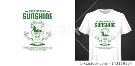 Vector Template For t-shirt Print Good Morning Coffee Cartoon Character Vector Template For t-shirt Print Good Morning Coffee Cartoon Character 143189154