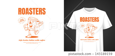 Roasters Coffee Mascot Vector Template Cartoon TShirt Print Roasters Coffee Mascot Vector Template Cartoon TShirt Print 143189159