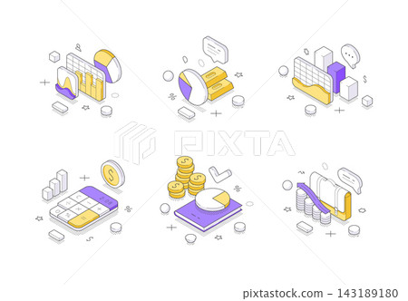 Business Analytics And Financial Planning Isometric Vector Illustration Icon Set Business Analytics And Financial Planning Isometric Vector Illustration Icon Set 143189180
