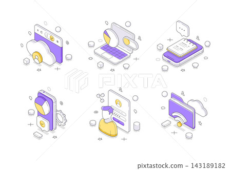 Cloud Data Storage And Web Development Services Isometric Vector Illustration Icons 143189182